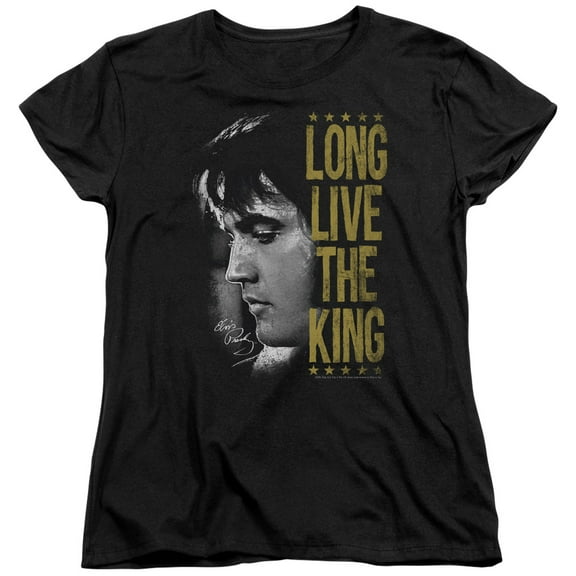 Trevco ELV807-WT-4 Elvis Presley & Long Live the King Short Sleeve Womens T-Shirt, Black - Extra Large