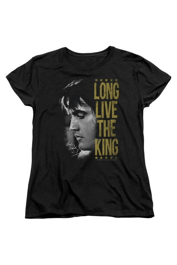 Trevco ELV807-WT-4 Elvis Presley & Long Live the King Short Sleeve Womens T-Shirt, Black - Extra Large