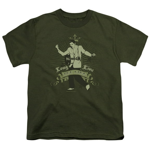 Trevco  Elvis Presley & Long Live the King Youth 18-1 Short Sleeve T-Shirt, Military Green - Large