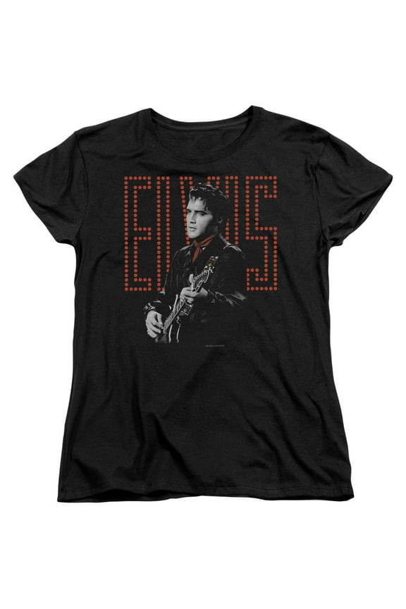 ELV416-WT-3 Elvis Presley & Red Guitarman Womens Short Sleeve T-Shirt, Black - Large