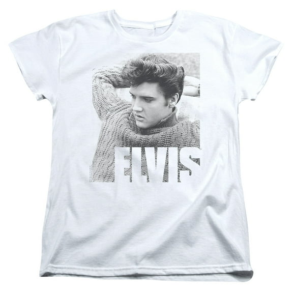 Trevco ELV813-WT-3 Elvis Presley & Relaxing Short Sleeve Womens T-Shirt, White - Large