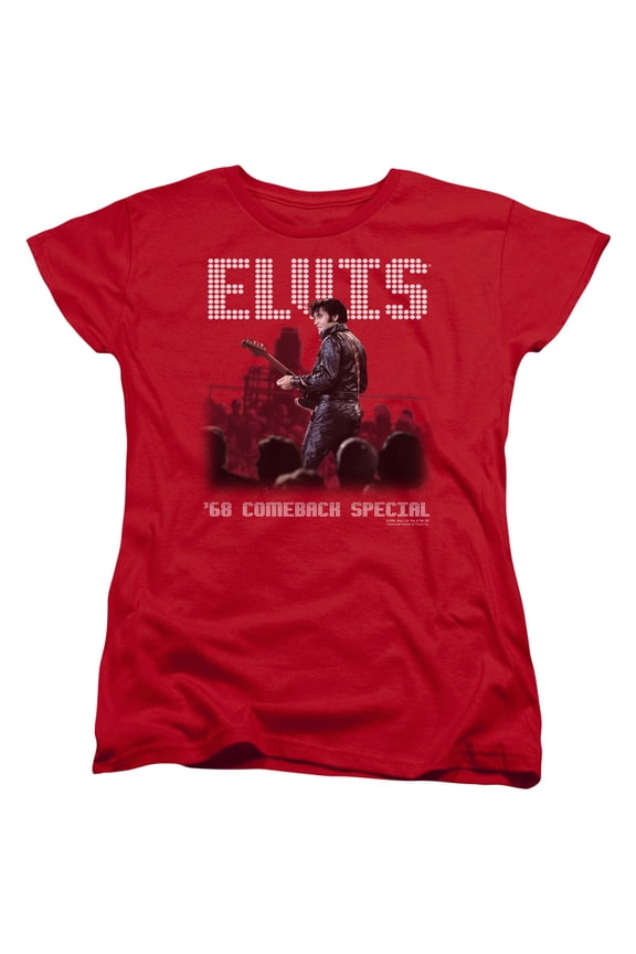 Trevco ELV521-WT-4 Elvis Presley & Return of the King Womens Short Sleeve T-Shirt, Red - Extra Large