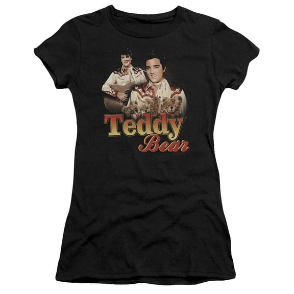 Trevco  Elvis Presley & Teddy Bear Juniors Sheer Cap Short Sleeve T-Shirt, Black - Large