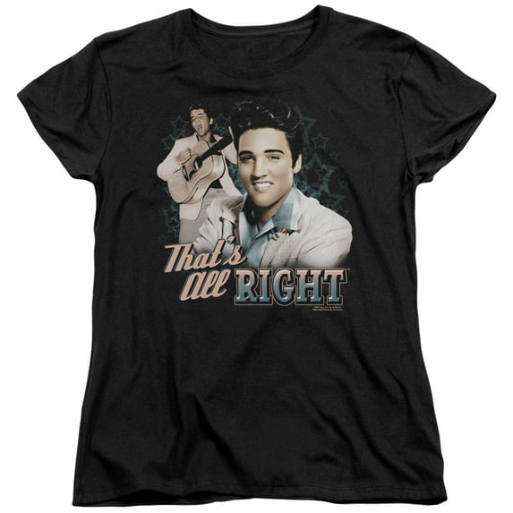 Trevco ELV703-WT-3 Elvis Presley & Thats All Right Womens Short Sleeve T-Shirt, Black - Large