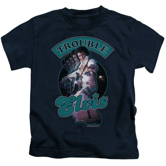 Trevco ELV716-KT-1 Elvis Presley & Total Trouble Juvenile 18-1 Short Sleeve T-Shirt, Navy - Small - 4