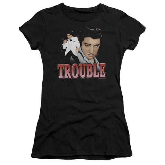 Trevco Elvis Presley & Trouble Juniors Sheer Cap Short Sleeve T-Shirt, Black - Extra Large