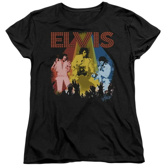 Trevco ELV688-WT-4 Elvis Presley & Vegas Remembered Womens Short Sleeve T-Shirt, Black - Extra Large
