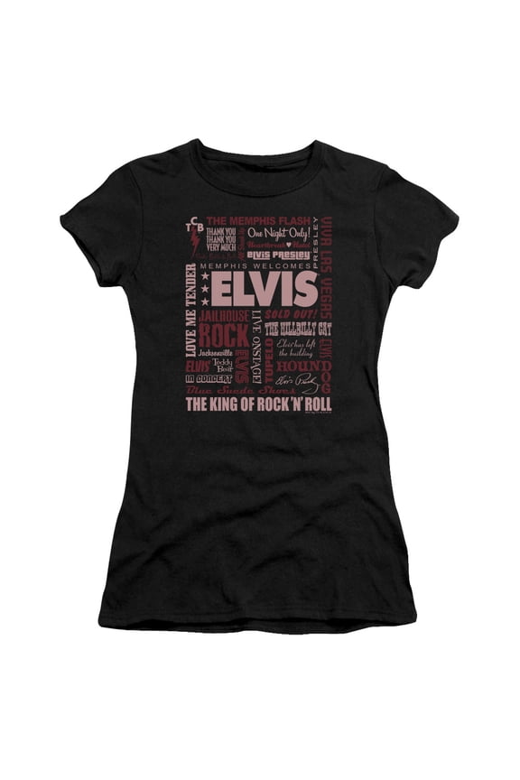 Elvis Presley & Whole Lotta Type Juniors Sheer Cap Short Sleeve T-Shirt, Black - Medium