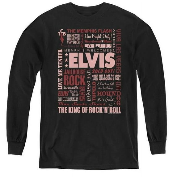Trevco  ELV453-YL-3 Elvis Presley & Whole Lotta Type Youth Long Sleeve T-Shirt, Black - Large