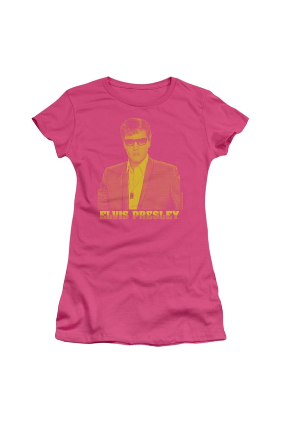 - Yellow Elvis - Juniors Teen Girls Cap Sleeve Shirt - Small