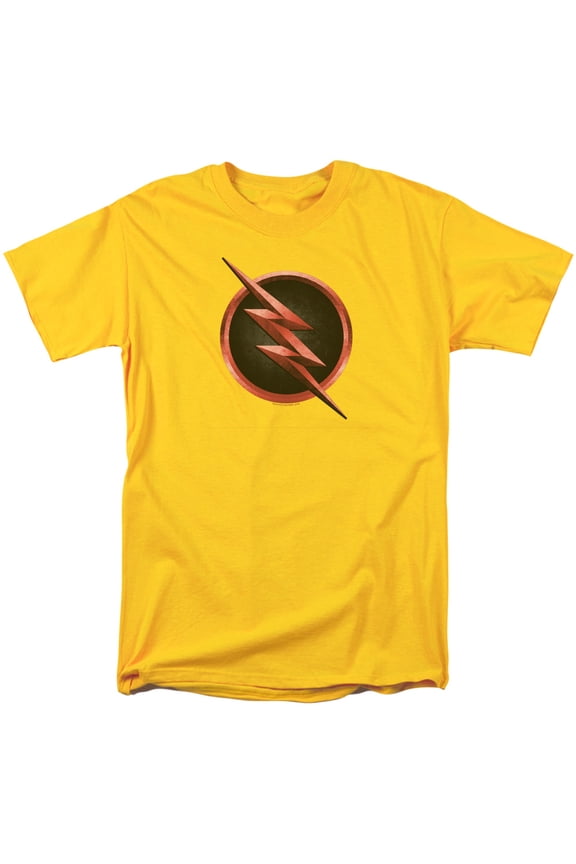 FLSH125-AT-2 Flash Reverse Flash Logo Short Sleeve Adult 18-1 Mens T-Shirt Mens Regular Fit T-Shirt, Yellow - Medium