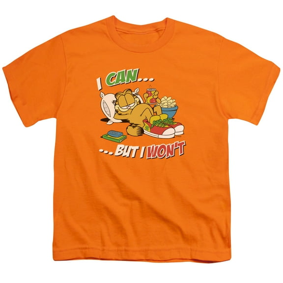 Trevco GAR230-YT-4 Garfield I Can Short Sleeve Youth 18-1 T-Shirt, Orange - Extra Large