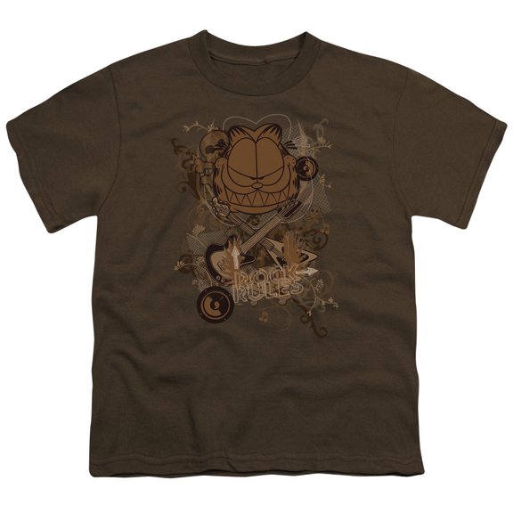 Trevco GAR273-YT-4 Garfield Rock Rules Short Sleeve Youth 18-1 T-Shirt, Coffee - Extra Large