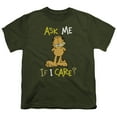 thumbnail image 1 of Trevco GAR276-YT-3 Garfield Ask Me If I Care Short Sleeve Youth 18-1 T-Shirt, Military Green - Large, 1 of 2