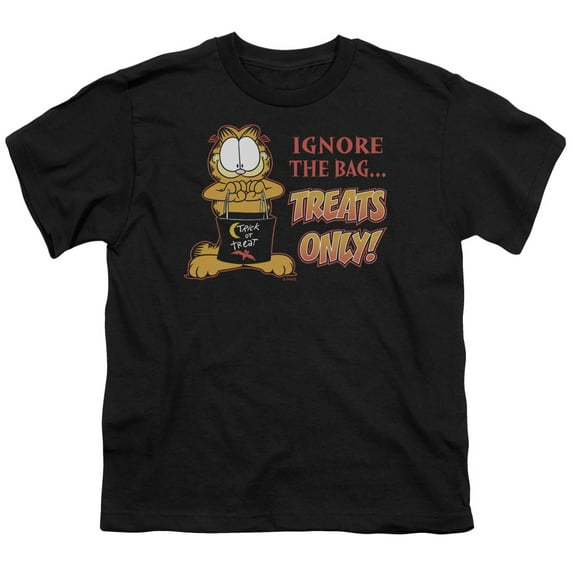 Trevco GAR297-YT-4 Garfield Treats Only Short Sleeve Youth 18-1 T-Shirt, Black - Extra Large
