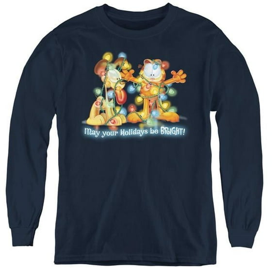 Trevco GAR314-YL-2 Garfield & Bright Holidays Youth Long Sleeve T-Shirt, Navy - Medium