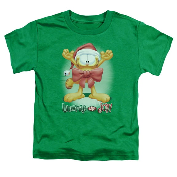 Trevco GAR324-TT-1 Garfield Unwrap the Joy Short Sleeve Toddler T-Shirt, Kelly Green - Small 2T