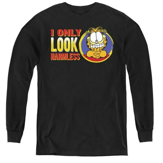Trevco GAR336-YL-3 Garfield & I Only Look Harmless Youth Long Sleeve T-Shirt, Black - Large