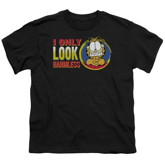Trevco GAR336-YT-4 Garfield I Only Look Harmless Short Sleeve Youth 18-1 T-Shirt, Black - Extra Large