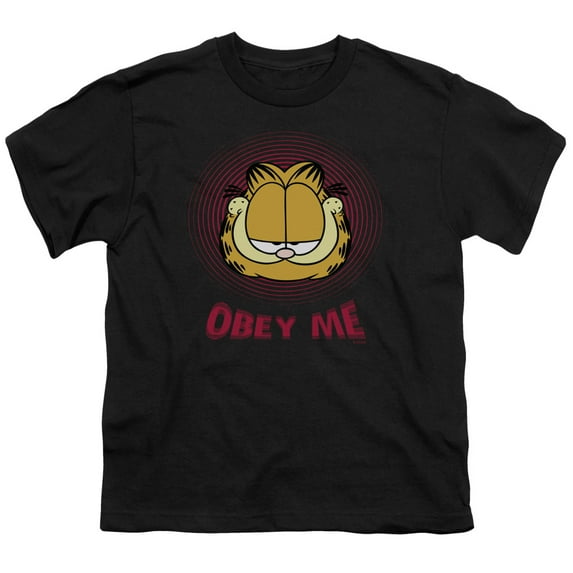 Trevco GAR338-YT-4 Garfield Obey Me Short Sleeve Youth 18-1 T-Shirt, Black - Extra Large