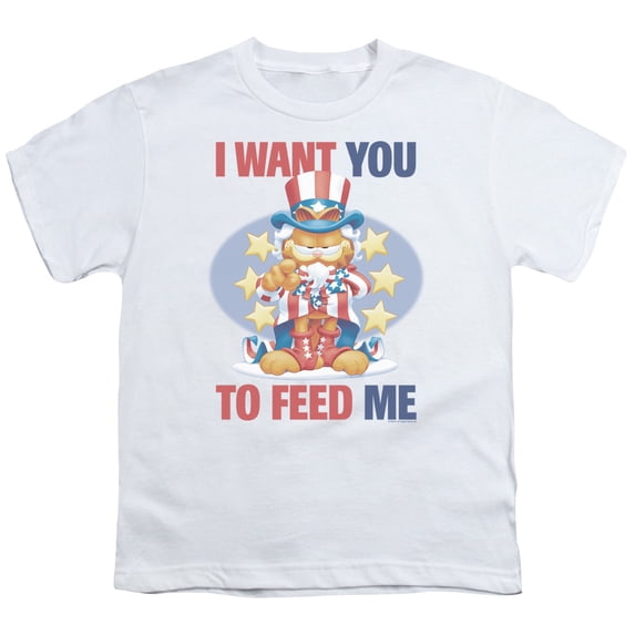 Trevco GAR401-YT-4 Garfield I Want You Short Sleeve Youth 18-1 T-Shirt, White - Extra Large
