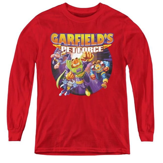 Trevco GAR440-YL-4 Garfield & Pet Force Four Youth Long Sleeve T-Shirt, Red - Extra Large