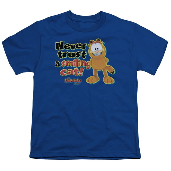 Trevco GAR463-YT-4 Garfield & Smiling-Short Sleeve Youth 18-1 T-Shirt, Royal Blue - Extra Large