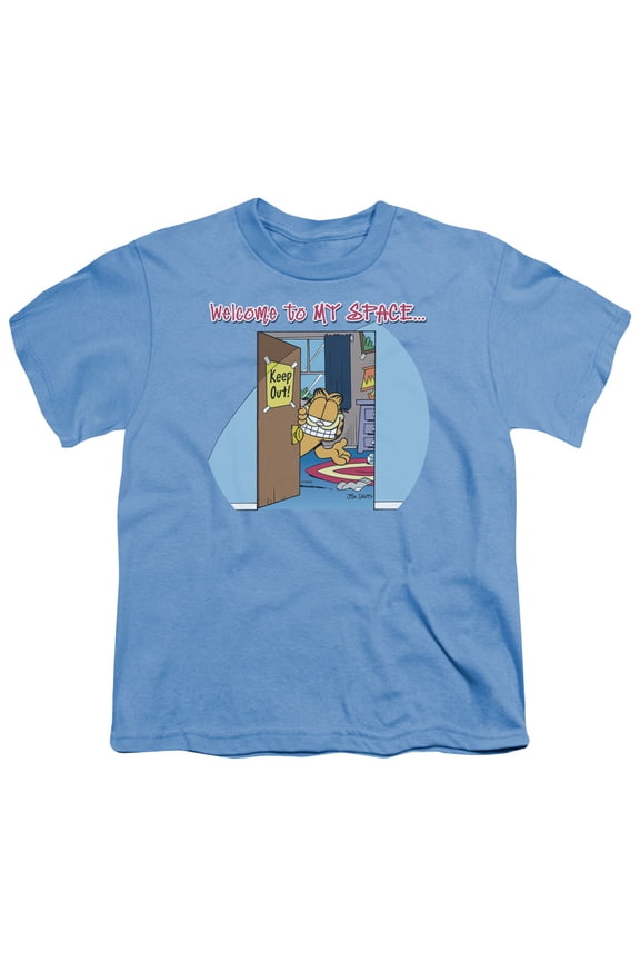 GAR335-YT-1 Garfield Welcome to Myspace Short Sleeve Youth 18-1 T-Shirt, Carolina Blue - Small