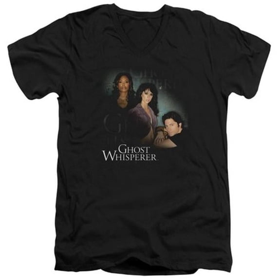 Trevco Ghost Whisperer-Diagonal Cast - Short Sleeve Adult 30-1 V-Neck Tee - Black- Small