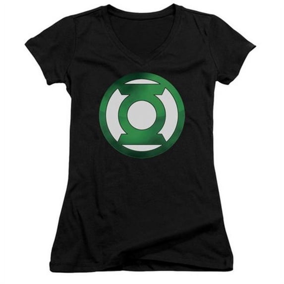 Trevco Green Lantern-Green Chrome Logo Junior V-Neck Tee, Black - Medium
