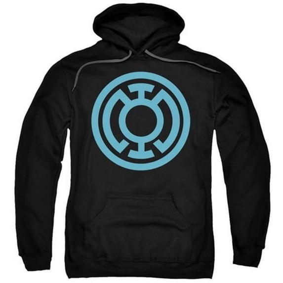 Trevco Green Lantern-Lt Blue Emblem Adult Pull-Over Hoodie, Black - Medium