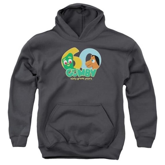 Trevco Gumby-60Th Youth Pull-Over Hoodie - Charcoal - Small