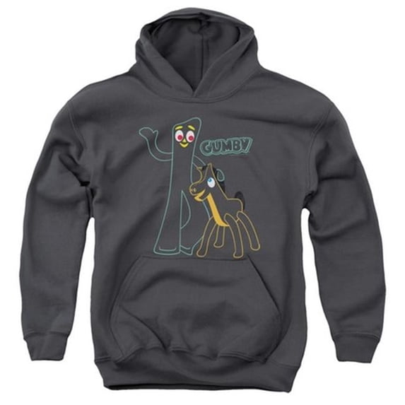 Trevco Gumby-Outlines Youth Pull-Over Hoodie- Charcoal - Medium