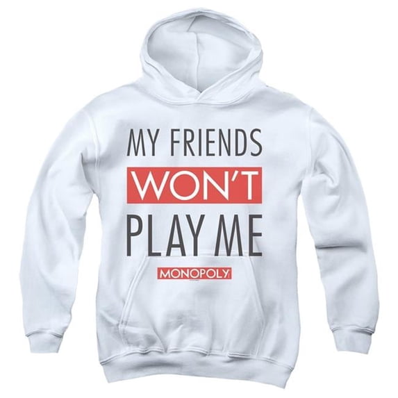 Trevco HBRO135B-YFTH-1 Monopoly & My Friends-Youth Pull-Over Hoodie, White - Small