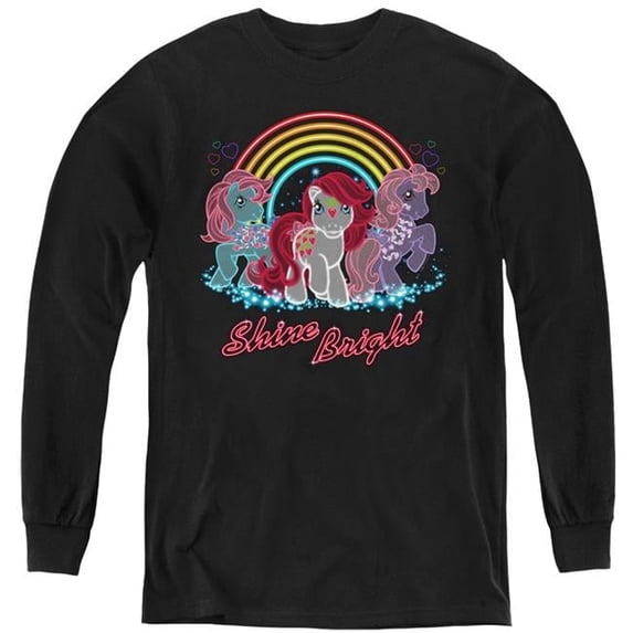 Trevco HBRO250-YL-4 My Little Pony Retro & Neon Ponies-Youth Long Sleeve T-Shirt, Black - Extra Large