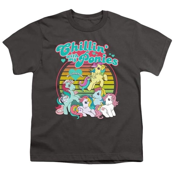 Trevco HBRO252-YT-2 My Little Pony Retro & Chillin with My Ponies-Short Sleeve Youth 18-1 T-Shirt, Charcoal - Medium