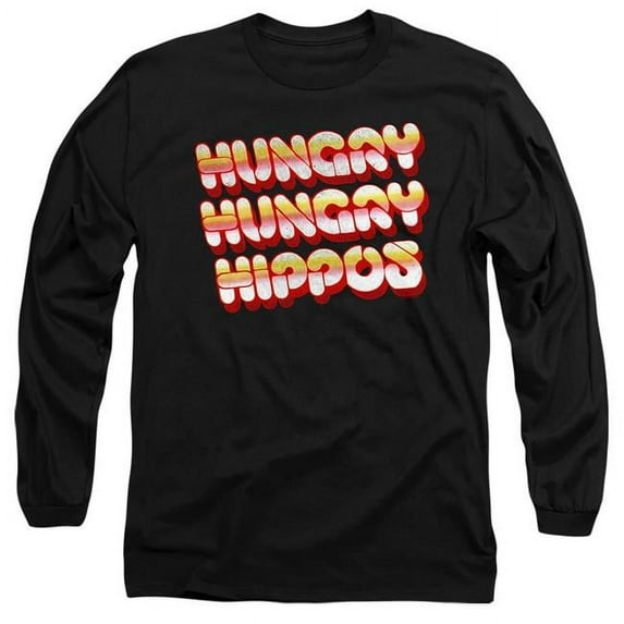 Trevco HBRO453-AL-6 Hungry Hungry Hippos & Hungry Vintage Logo-Long Sleeve 18-1 Adult T-Shirt, Black - 3X