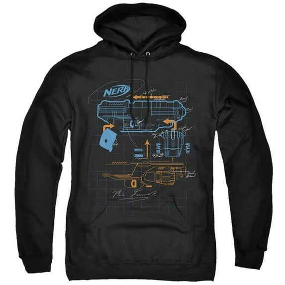 Trevco HBRO457-AFTH-8 Nerf & Deconstructed Nerf Gun-Adult Pull-Over Hoodie, Black - 5X
