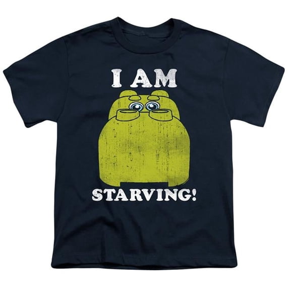 Trevco HBRO465-YT-2 Hungry Hungry Hippos & I Am Starving-Short Sleeve 18-1 Youth T-Shirt, Navy - Medium