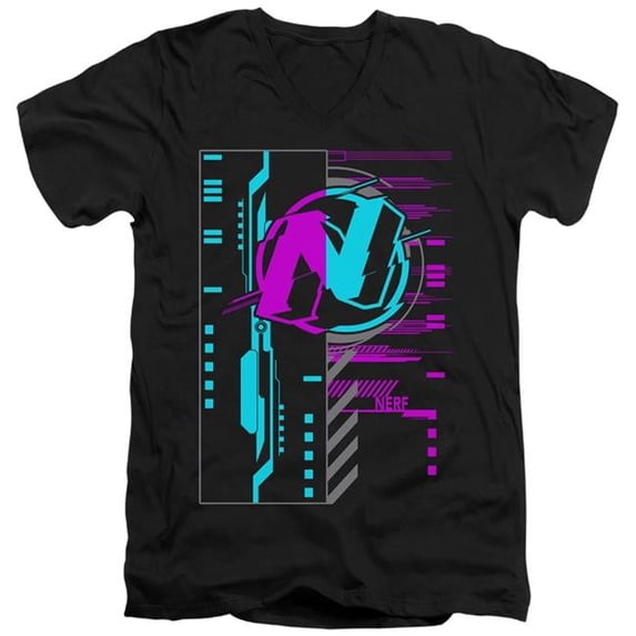 Trevco HBRO470-AV-1 Nerf & Cyber-Short Sleeve 30-1 Adult V-Neck Tee, Black - Small