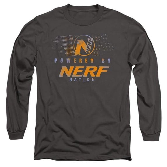 Trevco HBRO489-AL-6 Nerf & Powered by Nerf Nation-Long Sleeve 18-1 Adult T-Shirt, Charcoal - 3X