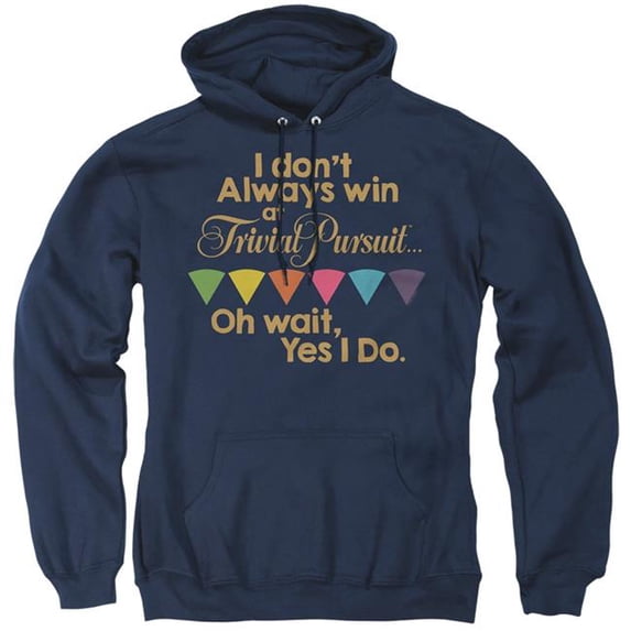 Trevco HBRO490-AFTH-5 Trivial Pursuit & I Always Win-Adult Pull-Over Hoodie, Navy - 2X