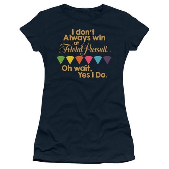 Trevco HBRO490-JS-1 Trivial Pursuit & I Always Win-Short Sleeve Junior Sheer T-Shirt, Navy - Small
