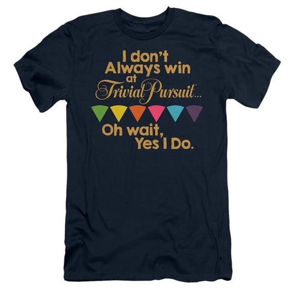 Trevco HBRO490-SF-1 Trivial Pursuit & I Always Win-Short Sleeve 30-1 Adult T-Shirt, Navy - Small