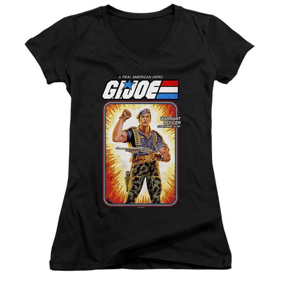 Trevco HBRO917-JV-3 G.I. Joe & Flint Card-Junior V-Neck T-Shirt, Black - Large