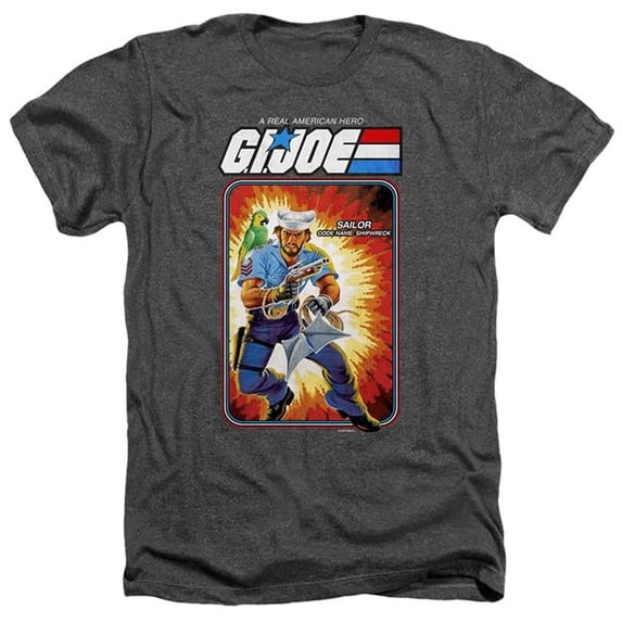 Trevco HBRO920-HA-6 G.I. Joe & Shipwreck Card-Adult Heather T-Shirt, Black - 3X