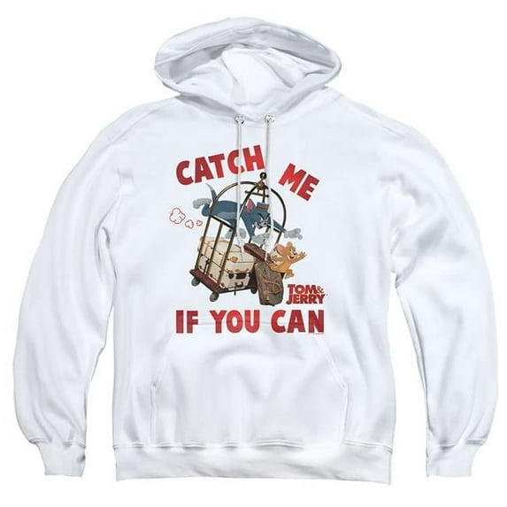 Trevco HNB317-AFTH-4 Tom & Jerry Movie & Catch Me If You Can-Adult Pull-Over Hoodie, White - Extra Large
