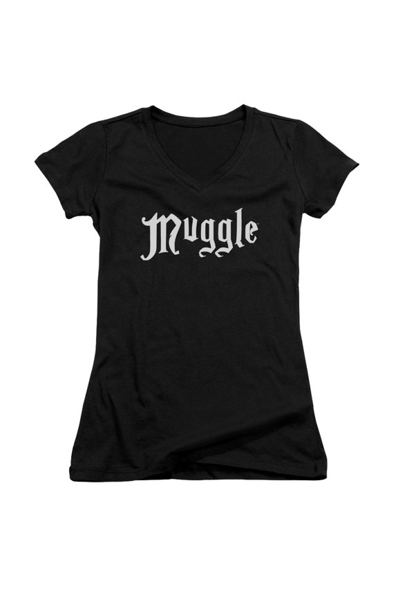 HP1002B-JV-1 Harry Potter & Muggle-Junior V-Neck T-Shirt, Black - Small