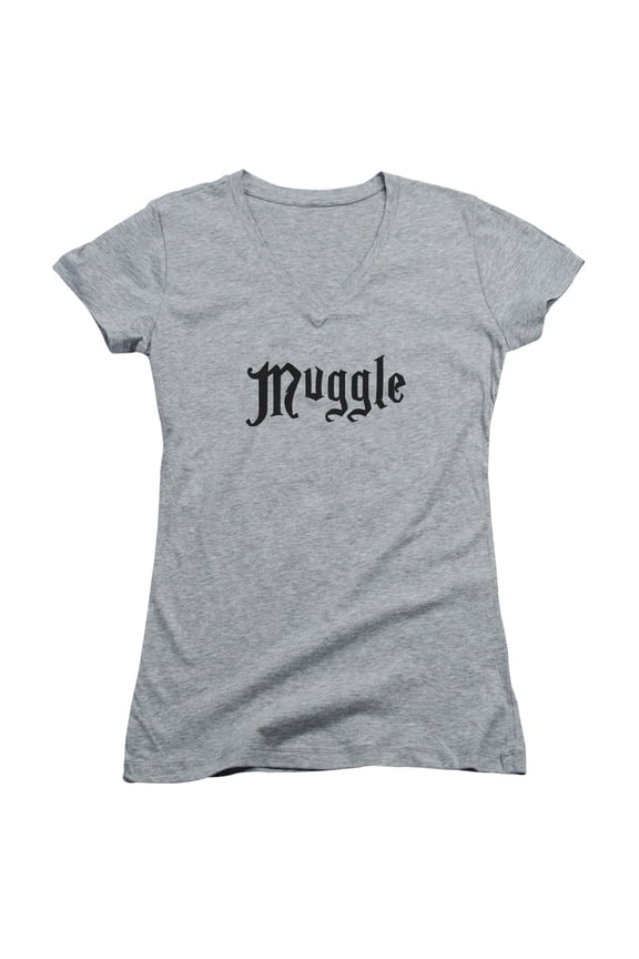 HP1002F-JV-1 Harry Potter & Muggle-Junior V-Neck T-Shirt, Athletic Heather - Small