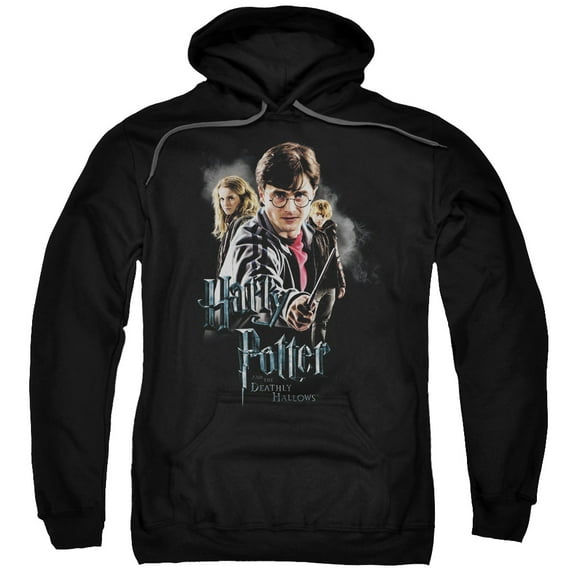 Trevco HP7002-AFTH-3 Harry Potter & Deathly Hollows Cast Adult Pull Over Hoodie, Black - Large